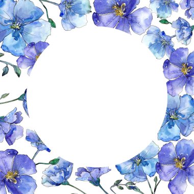 Mavi keten. Botanik çiçek. Vahşi bahar yaprak kır çiçeği çerçeve.