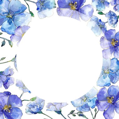 Mavi keten. Botanik çiçek. Vahşi bahar yaprak kır çiçeği çerçeve.