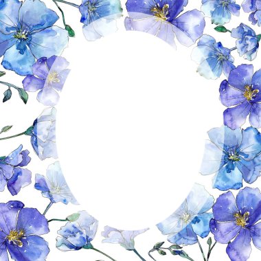 Mavi keten. Botanik çiçek. Vahşi bahar yaprak kır çiçeği çerçeve.