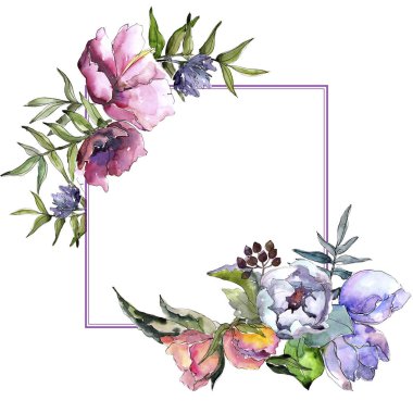 Buket çiçekler çerçeve suluboya tarzında.