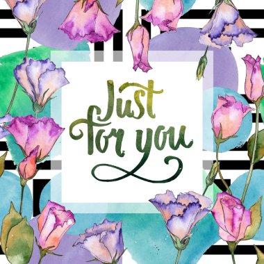 Pembe ve mor eustoma. Botanik çiçek. Vahşi bahar yaprak kır çiçeği çerçeve.