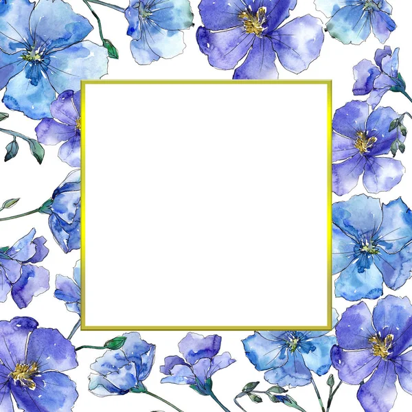 Lino blu. Fiore botanico floreale. Cornice selvatica foglia di primavera fiore selvatico . — Foto Stock