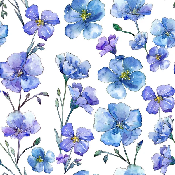 Blauwe vlas. Floral botanische bloem. Wild voorjaar blad wildflower patroon. — Stockfoto