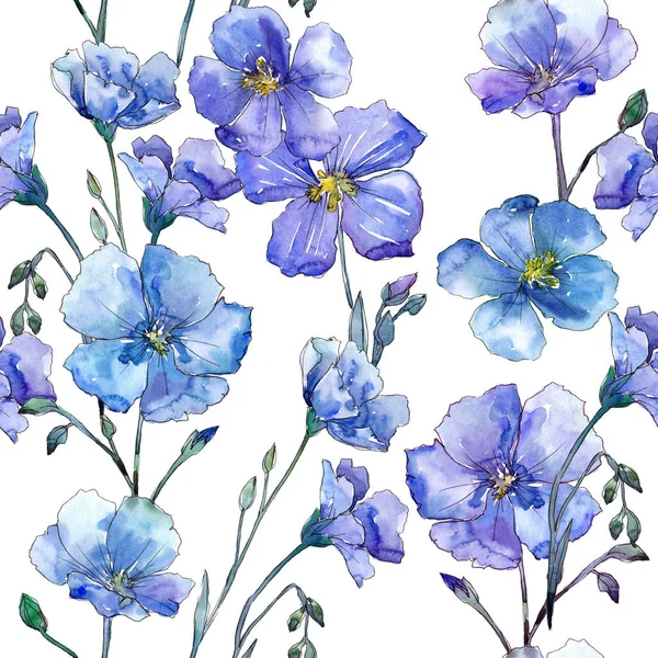 Μπλε λινάρι. Floral βοτανικό λουλούδι. Άγρια άνοιξη φύλλων wildflower μοτίβο. — Φωτογραφία Αρχείου
