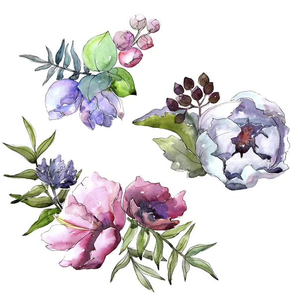 Bukett blommor i akvarell stil isolerade. — Stockfoto
