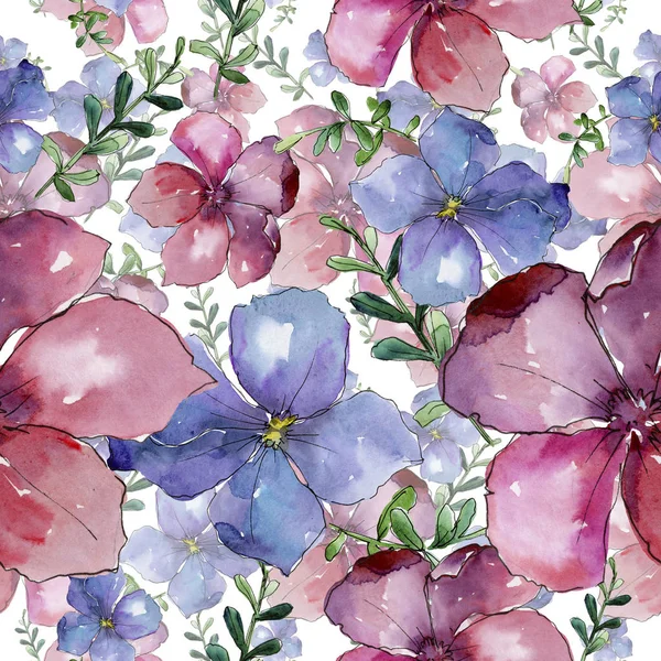 Linaza de colores. Flor botánica floral. Patrón de fondo sin costuras. Textura de impresión de papel pintado de tela . — Foto de Stock