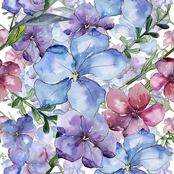 Kolorowe lnu. Botaniczny kwiat kwiatowy. Bezszwowe tło wzór. Tkanina tapeta tekstura wydruku. — Zdjęcie stockowe