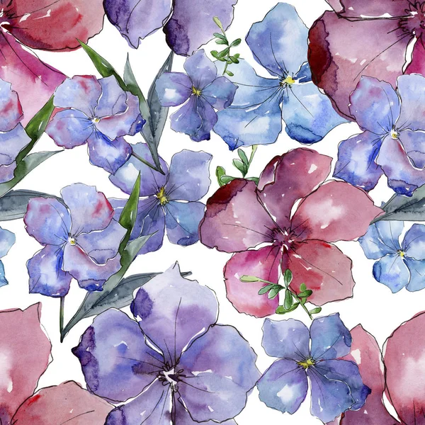 Linaza de colores. Flor botánica floral. Patrón de fondo sin costuras. Textura de impresión de papel pintado de tela . — Foto de Stock
