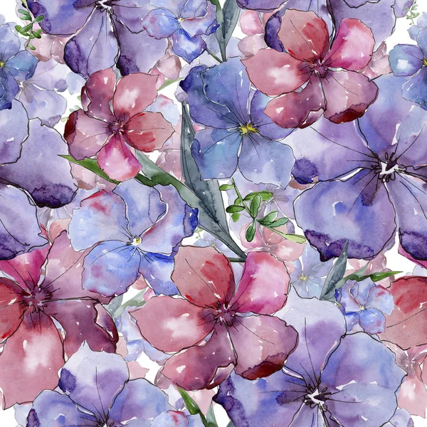 Lino colorato. Fiore botanico floreale. Modello di sfondo senza soluzione di continuità. Tessuto carta da parati stampa texture . — Foto Stock