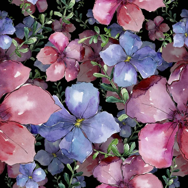 Kolorowe Lnu Botaniczny Kwiat Kwiatowy Bezszwowe Tło Wzór Tkanina Tapeta — Zdjęcie stockowe