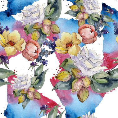 Renkli buket. Sorunsuz arka plan deseni. Kumaş duvar kağıdı yazdırma doku. Arka plan, doku, sarıcı desen, çerçeve veya kenarlık için Aquarelle kır çiçeği.