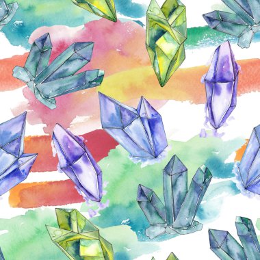 Renkli elmas taş takı mineral. Sorunsuz arka plan deseni. Kumaş duvar kağıdı yazdırma doku. Geometrik kuvars çokgen kristal taş mozaik şekil Ametist mücevher.