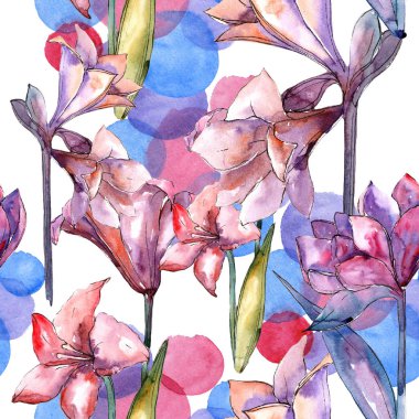 Pembe nergis zambağı. Sorunsuz arka plan deseni. Kumaş duvar kağıdı yazdırma doku. Arka plan, doku, sarıcı desen, çerçeve veya kenarlık için Aquarelle kır çiçeği.