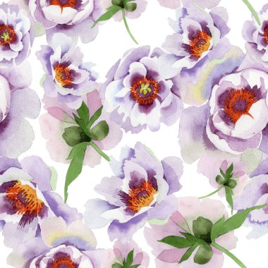 Yavaşça pembe peonies. Botanik çiçek. Sorunsuz arka plan deseni. Kumaş duvar kağıdı yazdırma doku. Arka plan, doku, sarıcı desen, çerçeve veya kenarlık için Aquarelle kır çiçeği.
