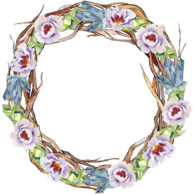 Yavaşça pembe peonies. Botanik çiçek. Çerçeve kenarlığı süsleme Meydanı. Arka plan, doku, sarıcı desen, çerçeve veya kenarlık için Aquarelle kır çiçeği.