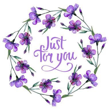 Menekşe keten. Botanik çiçek. Çerçeve kenarlığı süsleme Meydanı. Arka plan, doku, sarıcı desen, çerçeve veya kenarlık için Aquarelle kır çiçeği.