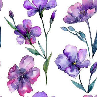 Menekşe keten. Sorunsuz arka plan deseni. Kumaş duvar kağıdı yazdırma doku. Arka plan, doku, sarıcı desen, çerçeve veya kenarlık için Aquarelle kır çiçeği.