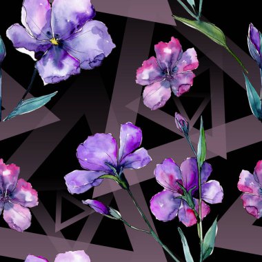 Menekşe keten. Sorunsuz arka plan deseni. Kumaş duvar kağıdı yazdırma doku. Arka plan, doku, sarıcı desen, çerçeve veya kenarlık için Aquarelle kır çiçeği.