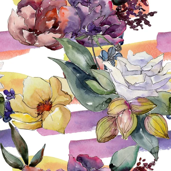 Colorful Bouquet Seamless Background Pattern Fabric Wallpaper Print Texture Aquarelle — Stock Photo, Image