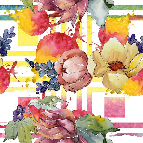 Colorful Bouquet Seamless Background Pattern Fabric Wallpaper Print Texture Aquarelle — Stock Photo, Image