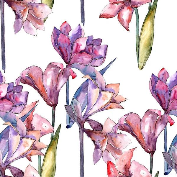 Pink Amaryllis Seamless Background Pattern Fabric Wallpaper Print Texture Aquarelle — Stock Photo, Image