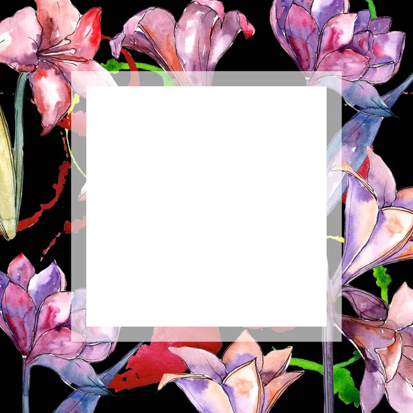 粉红色的阿玛丽利斯 花卉植物花 框边框装饰广场 包装图案 框架或边框的水彩画野花 — 图库照片