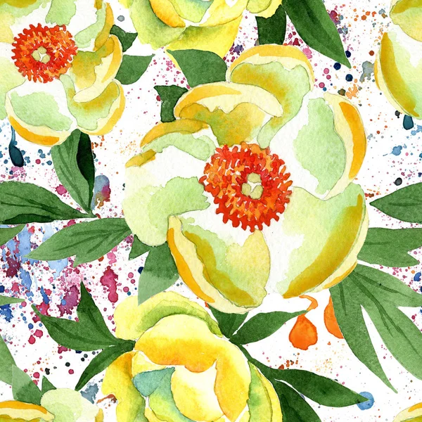 Gele Peony Floral Botanische Bloem Naadloze Achtergrondpatroon Structuur Behang Print — Stockfoto