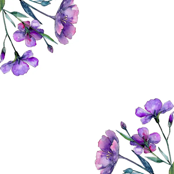 Βιολετί Λινάρι Floral Βοτανικό Λουλούδι Πλατεία Στολίδι Περίγραμμα Πλαισίου Ακουαρέλα — Φωτογραφία Αρχείου