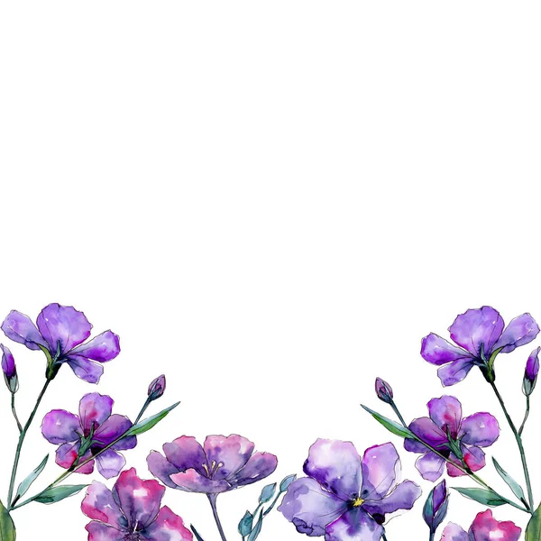 Βιολετί Λινάρι Floral Βοτανικό Λουλούδι Πλατεία Στολίδι Περίγραμμα Πλαισίου Ακουαρέλα — Φωτογραφία Αρχείου