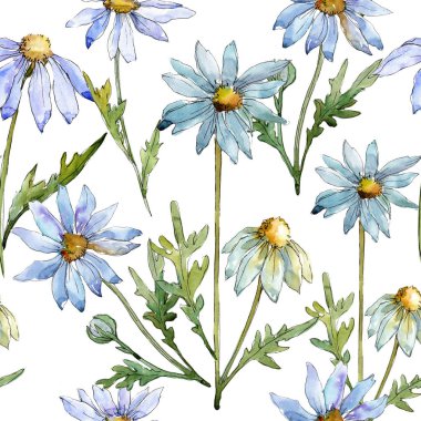 Beyaz papatya. Sorunsuz arka plan deseni. Kumaş duvar kağıdı yazdırma doku. Arka plan, doku, sarıcı desen, çerçeve veya kenarlık için Aquarelle kır çiçeği.