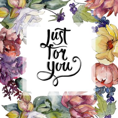 Renkli buket. Çerçeve kenarlığı süsleme Meydanı. Arka plan, doku, sarıcı desen, çerçeve veya kenarlık için Aquarelle kır çiçeği.