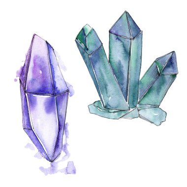 Mavi elmas taş takı mineral. Geometrik kuvars çokgen kristal taş mozaik şekil Ametist mücevher.