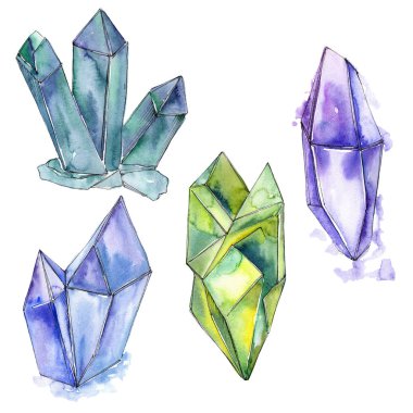 Renkli elmas taş takı mineral. Geometrik kuvars çokgen kristal taş mozaik şekil Ametist mücevher.