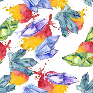 Renkli elmas taş takı mineral. Sorunsuz arka plan deseni. Kumaş duvar kağıdı yazdırma doku. Geometrik kuvars çokgen kristal taş mozaik şekil Ametist mücevher.