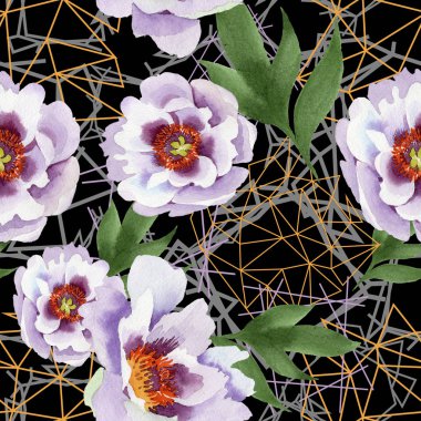 Yavaşça pembe peonies. Botanik çiçek. Sorunsuz arka plan deseni. Kumaş duvar kağıdı yazdırma doku. Arka plan, doku, sarıcı desen, çerçeve veya kenarlık için Aquarelle kır çiçeği.