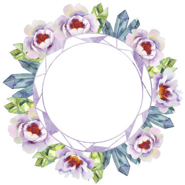 Yavaşça pembe peonies. Botanik çiçek. Çerçeve kenarlığı süsleme Meydanı. Arka plan, doku, sarıcı desen, çerçeve veya kenarlık için Aquarelle kır çiçeği.