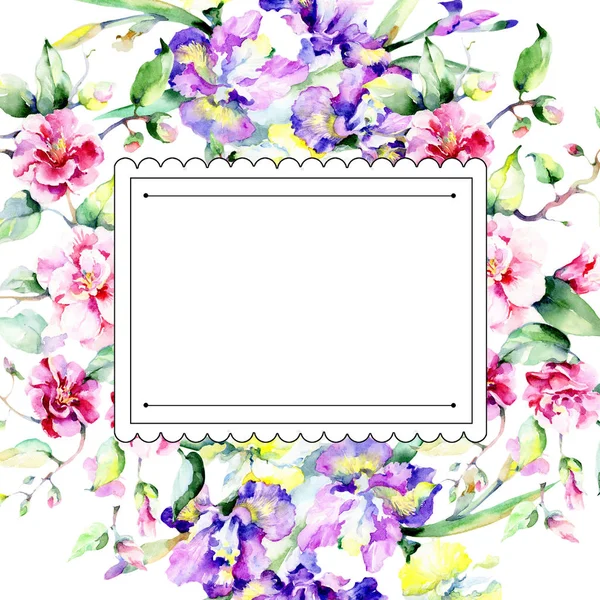 Colorful Bouquet Frame Border Ornament Square Fabric Wallpaper Print Texture — Stock Photo, Image