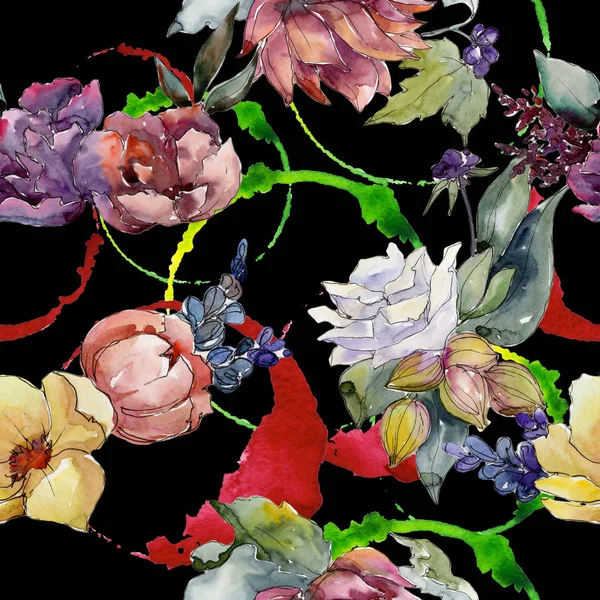 Bouquet Coloré Modèle Fond Sans Couture Texture Impression Papier Peint — Photo