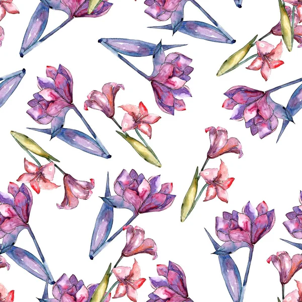 Pink Amaryllis Seamless Background Pattern Fabric Wallpaper Print Texture Aquarelle — Stock Photo, Image