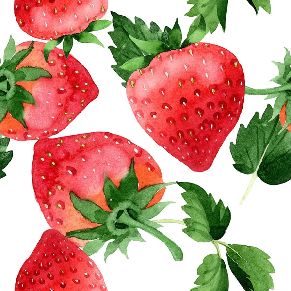赤いイチゴの健康食品 シームレスな背景パターン 壁紙印刷手触りの生地 果物の完全な名前 イチゴ テクスチャ ラッパー パターンまたはメニューの Aquarelle 野生の果実 — ストック写真