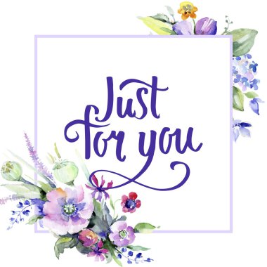 Renkli buket. Botanik çiçek. Çerçeve kenarlığı süsleme Meydanı. Arka plan, doku, sarıcı desen, çerçeve veya kenarlık için Aquarelle kır çiçeği.