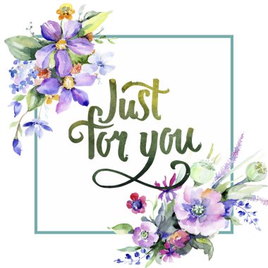 Renkli buket. Botanik çiçek. Çerçeve kenarlığı süsleme Meydanı. Arka plan, doku, sarıcı desen, çerçeve veya kenarlık için Aquarelle kır çiçeği.