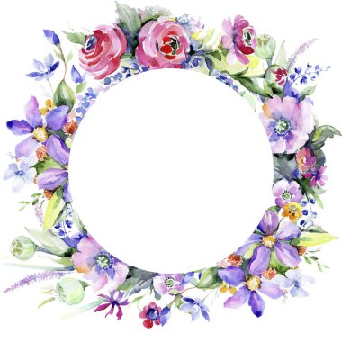 Renkli buket. Botanik çiçek. Çerçeve kenarlığı süsleme Meydanı. Arka plan, doku, sarıcı desen, çerçeve veya kenarlık için Aquarelle kır çiçeği.