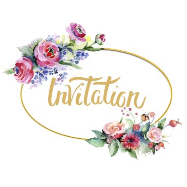 Renkli buket. Botanik çiçek. Çerçeve kenarlığı süsleme Meydanı. Arka plan, doku, sarıcı desen, çerçeve veya kenarlık için Aquarelle kır çiçeği.