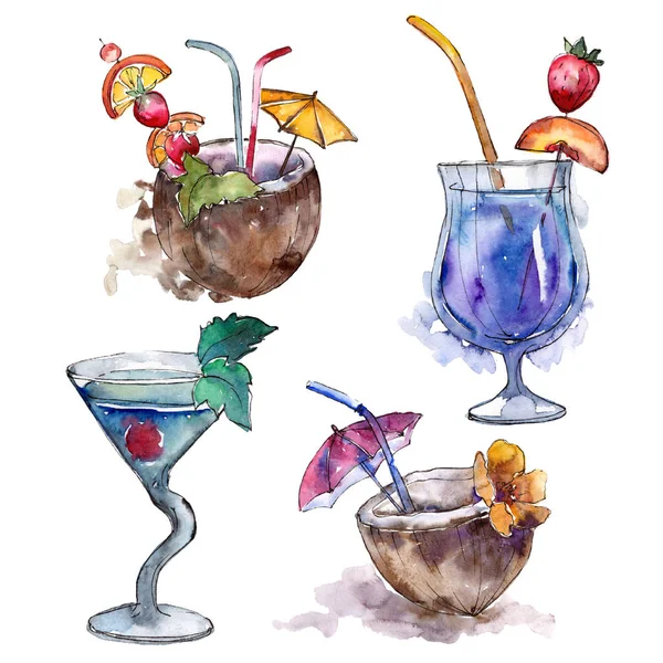 Mix bar party cocktail drink. Nightclub isolated icon sketch drawing. Aquarelle cocktail drink illustration for background, texture, wrapper pattern, frame or border.