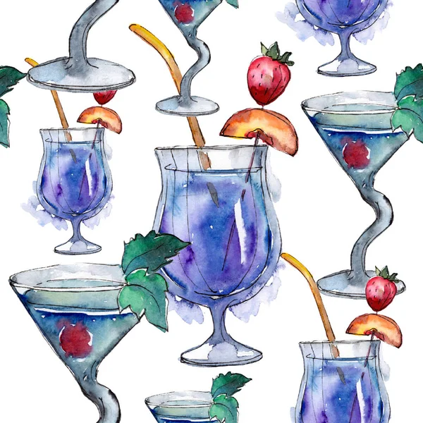 Mix bar party cocktail drink. Seamless background pattern. Nightclub isolated icon sketch drawing. Aquarelle cocktail drink illustration for background, texture, wrapper pattern, frame or border.