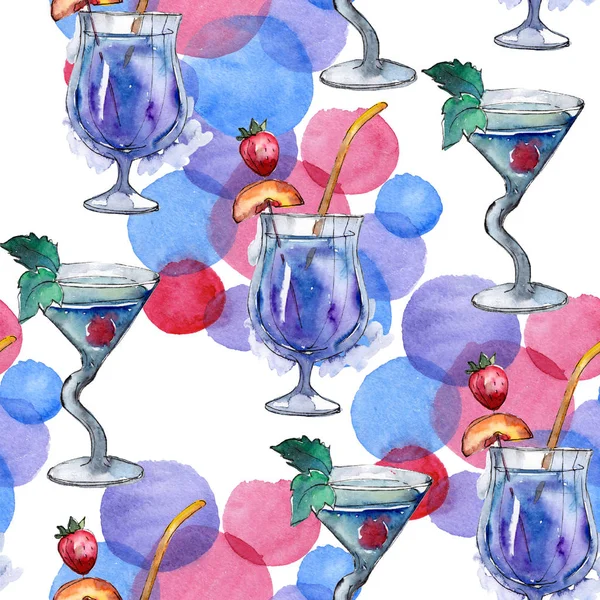 Mix bar party cocktail drink. Seamless background pattern. Nightclub isolated icon sketch drawing. Aquarelle cocktail drink illustration for background, texture, wrapper pattern, frame or border.