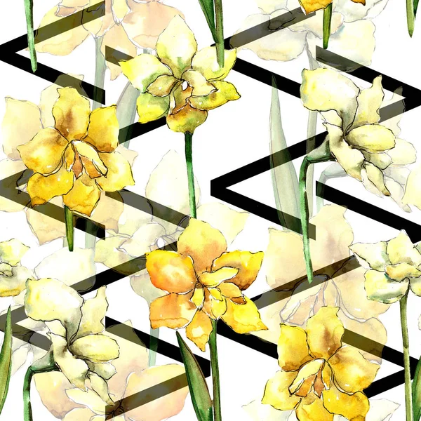 Žlutá Amaryllis Vzor Bezešvé Pozadí Fabric Tapety Tisku Texturu Aquarelle — Stock fotografie