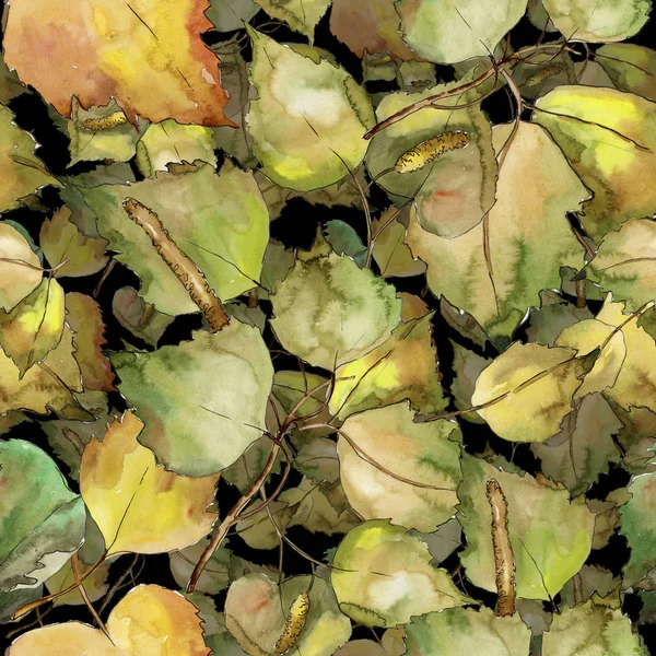 Φύλλα Σημύδας Στυλ Υδατογραφίας Απρόσκοπτη Υπόβαθρο Μοτίβο Ύφασμα Ταπετσαρία Υφή — Φωτογραφία Αρχείου