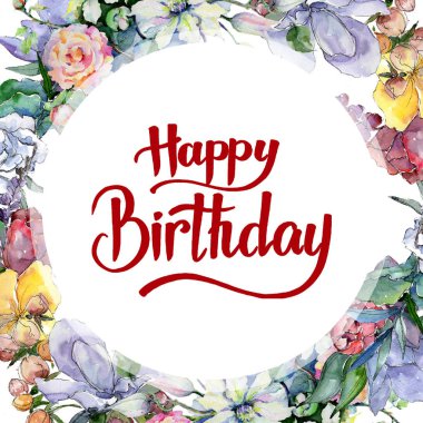 İhale buket çiçek. Botanik çiçek. Çerçeve kenarlığı süsleme Meydanı. Arka plan, doku, sarıcı desen, çerçeve veya kenarlık için Aquarelle kır çiçeği.